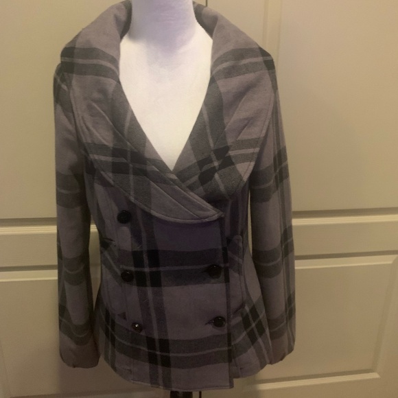 NWT Tulle by Anthropologie Plaid Pea Coat, Large - Picture 6 of 7